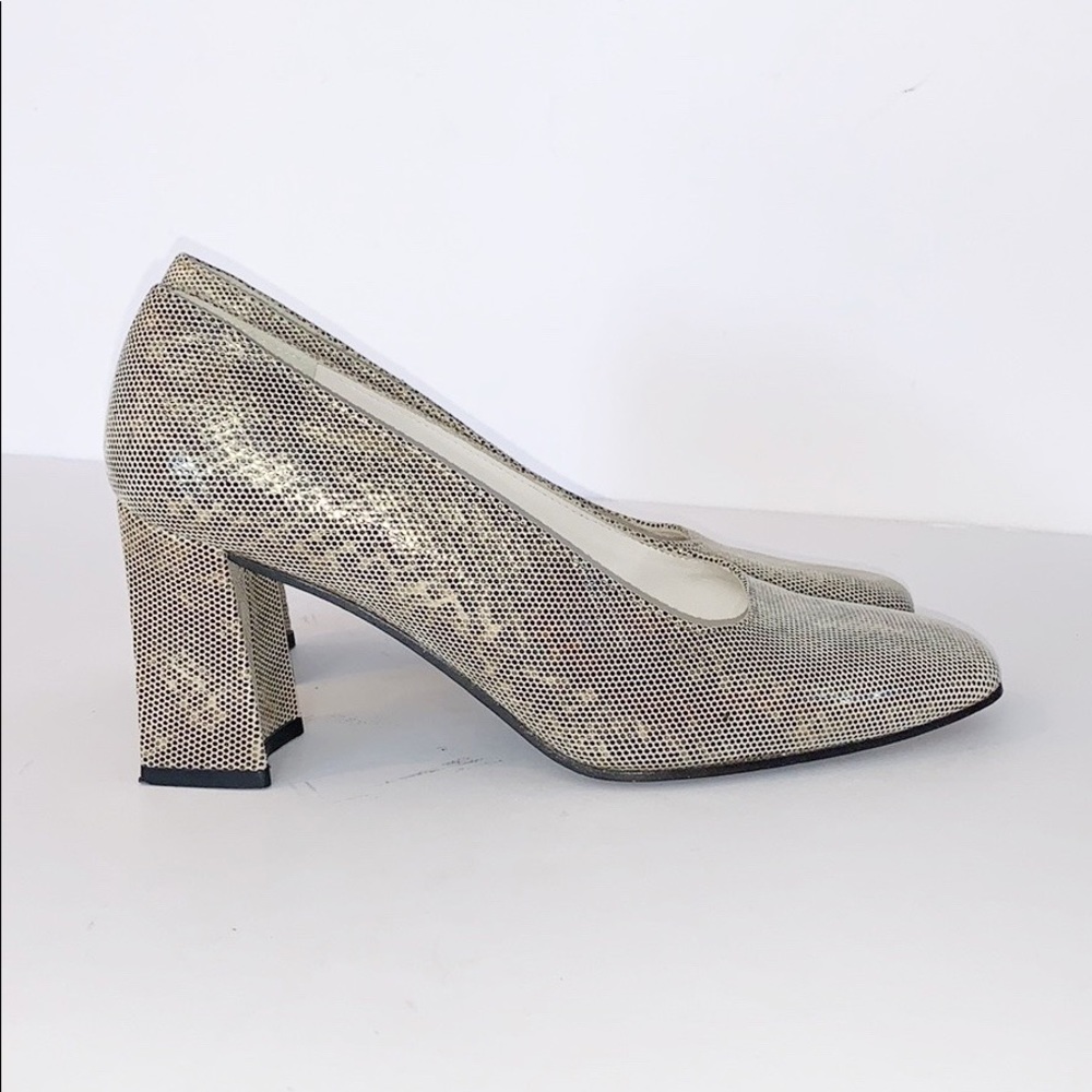 Stuart Weitzman Metallic Snake Block Heel Pump - image 1